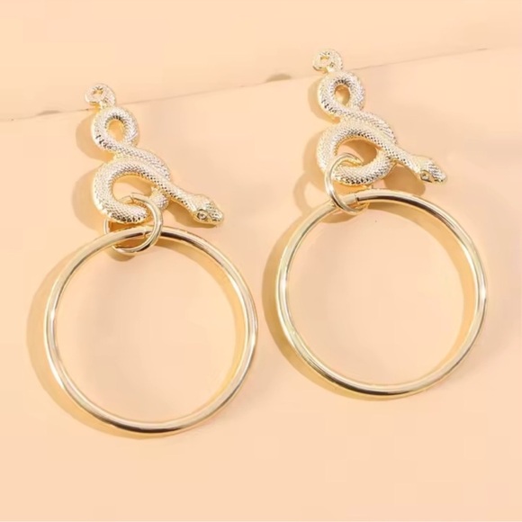 Anthropologie Serpenti Gold Snake Hoop Earrings - Picture 6 of 13
